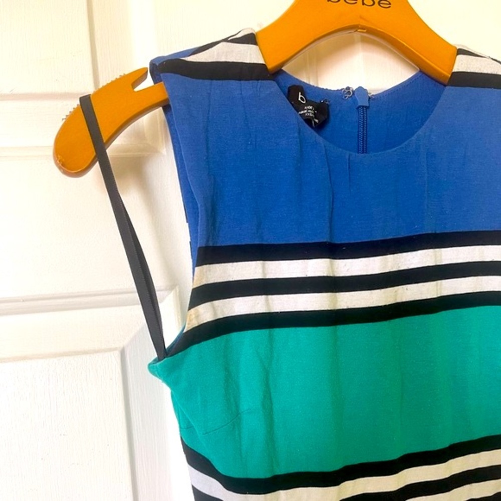 Bebe Multi Stripe Color Block Fitted Midi Dress S… - image 5